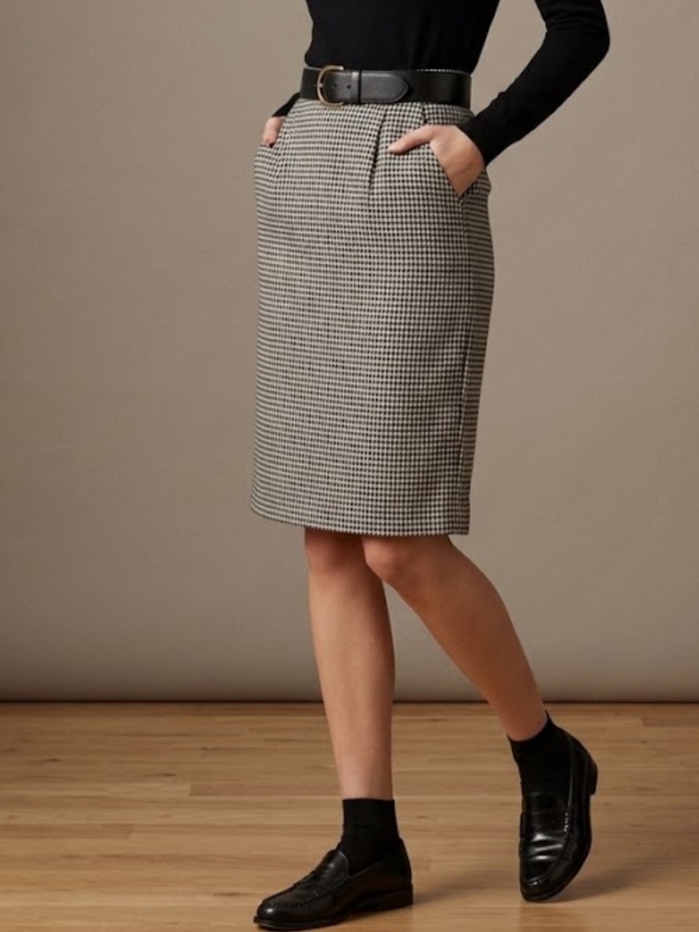 🧋Vintage Peabody House Houndstooth Pencil Skirt Pockets black white XS